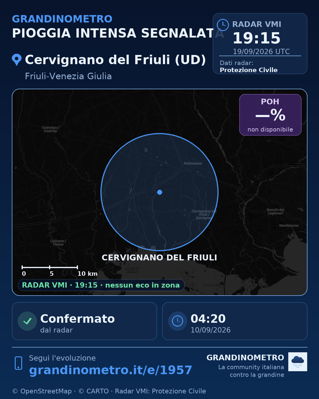 Mappa dell'evento: pioggia intensa a Cervignano del Friuli (UD)