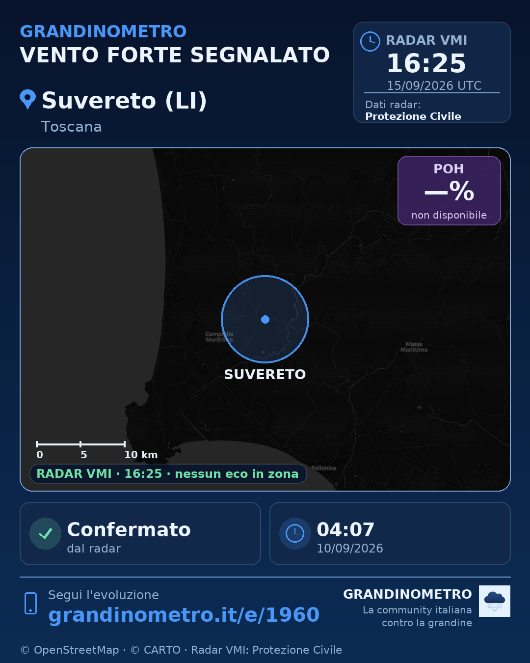 Mappa dell'evento: vento forte a Suvereto (LI)