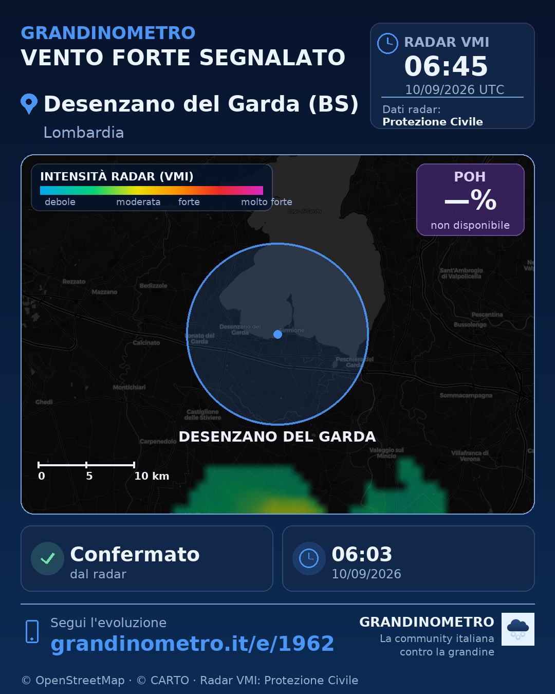 Mappa dell'evento: vento forte a Desenzano del Garda (BS)