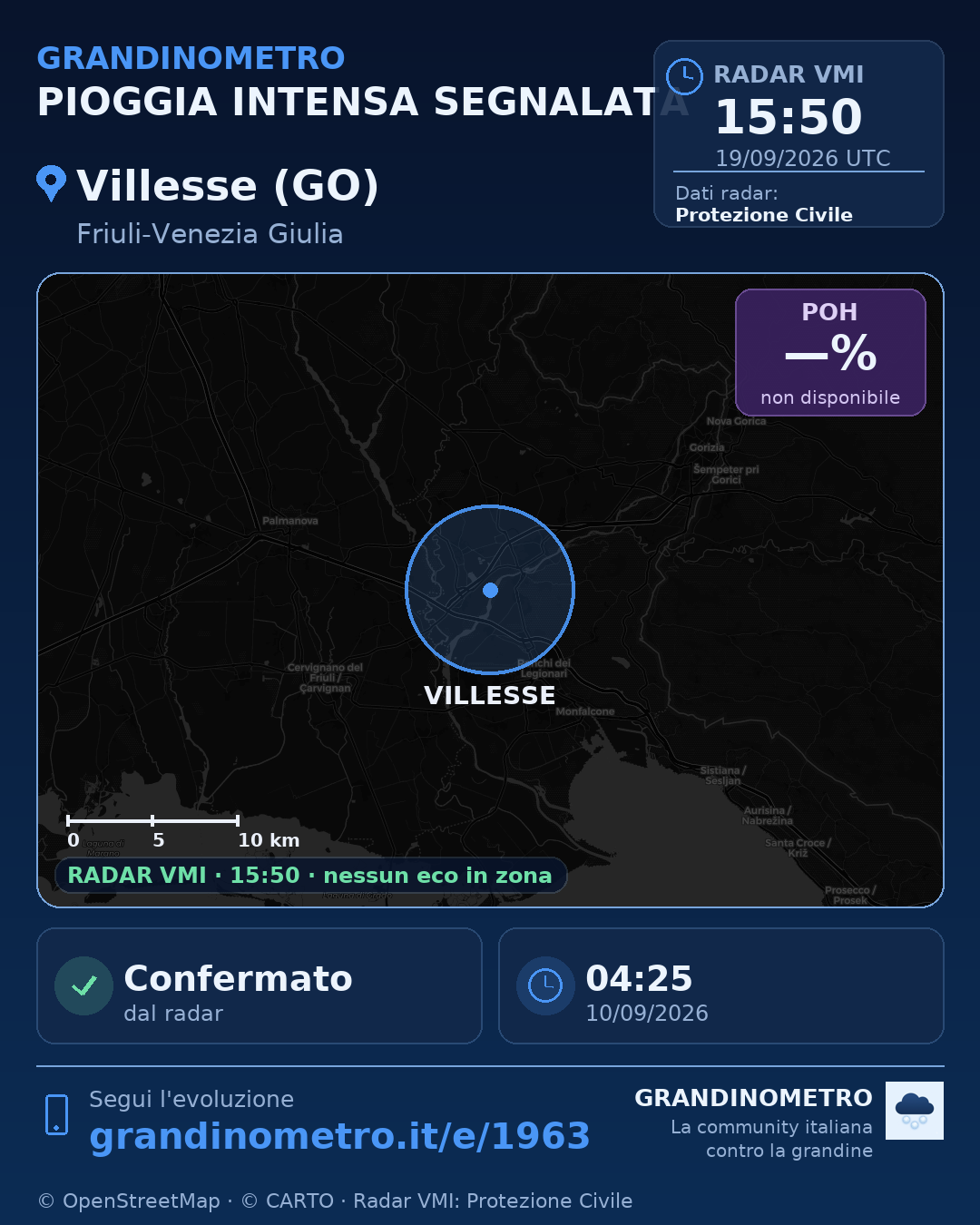 Mappa dell'evento: pioggia intensa a Villesse (GO)
