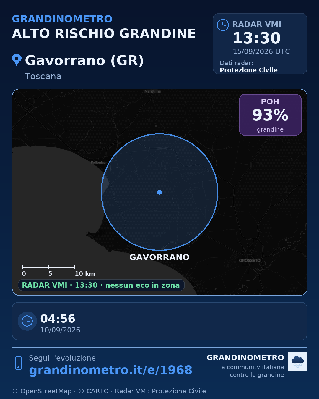 Mappa dell'evento: grandine a Gavorrano (GR)