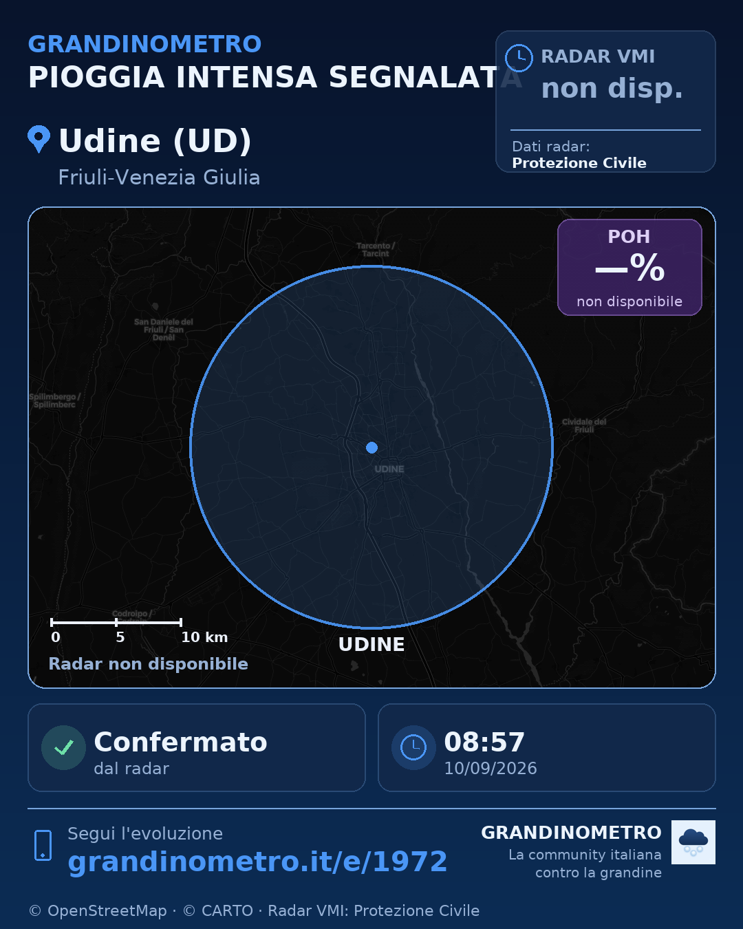 Mappa dell'evento: pioggia intensa a Udine (UD)