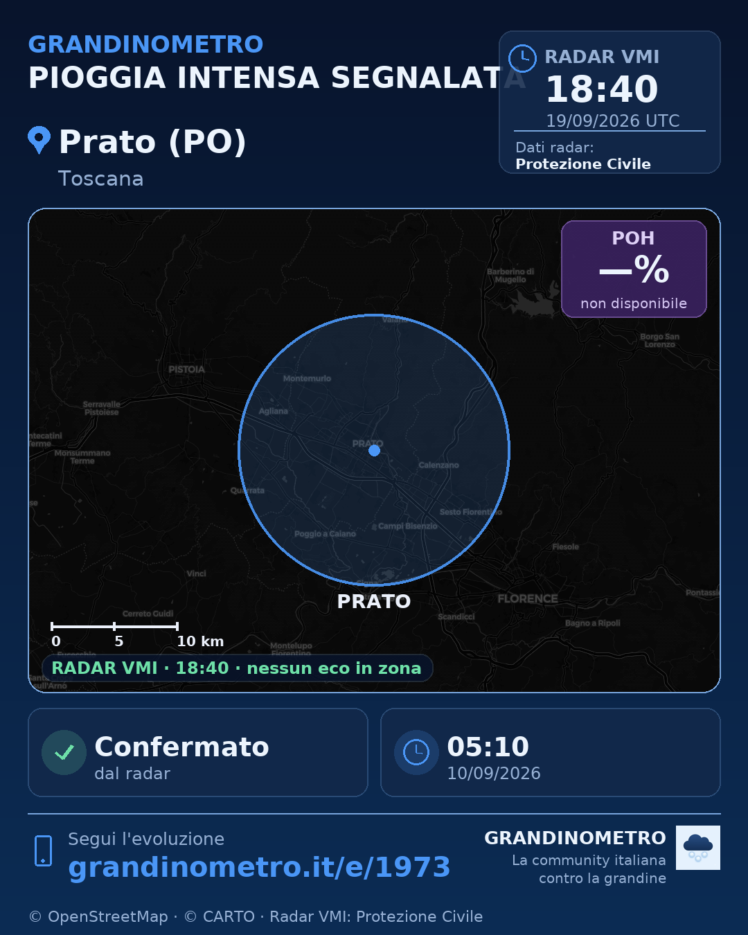 Mappa dell'evento: pioggia intensa a Prato (PO)