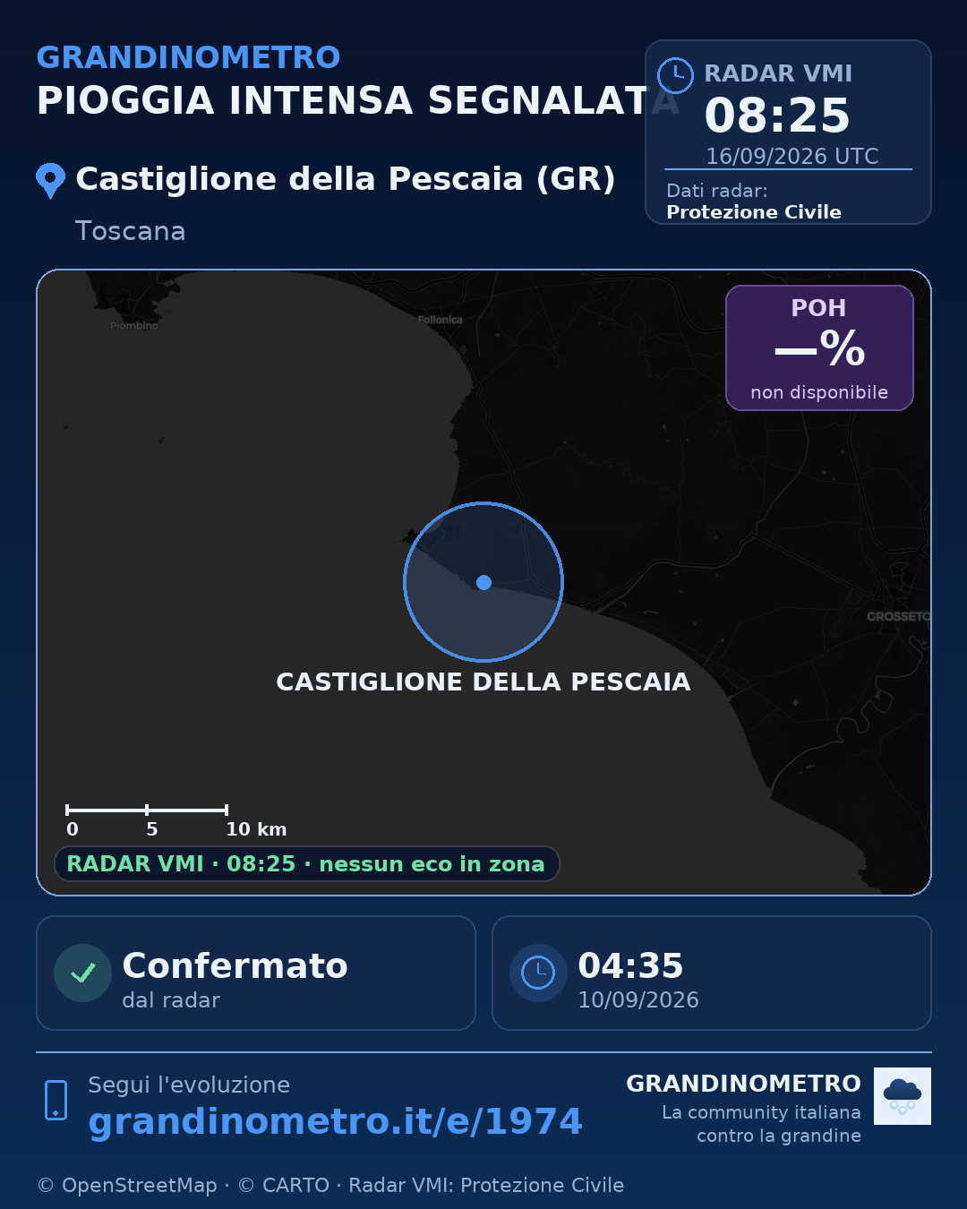 Mappa dell'evento: pioggia intensa a Castiglione della Pescaia (GR)