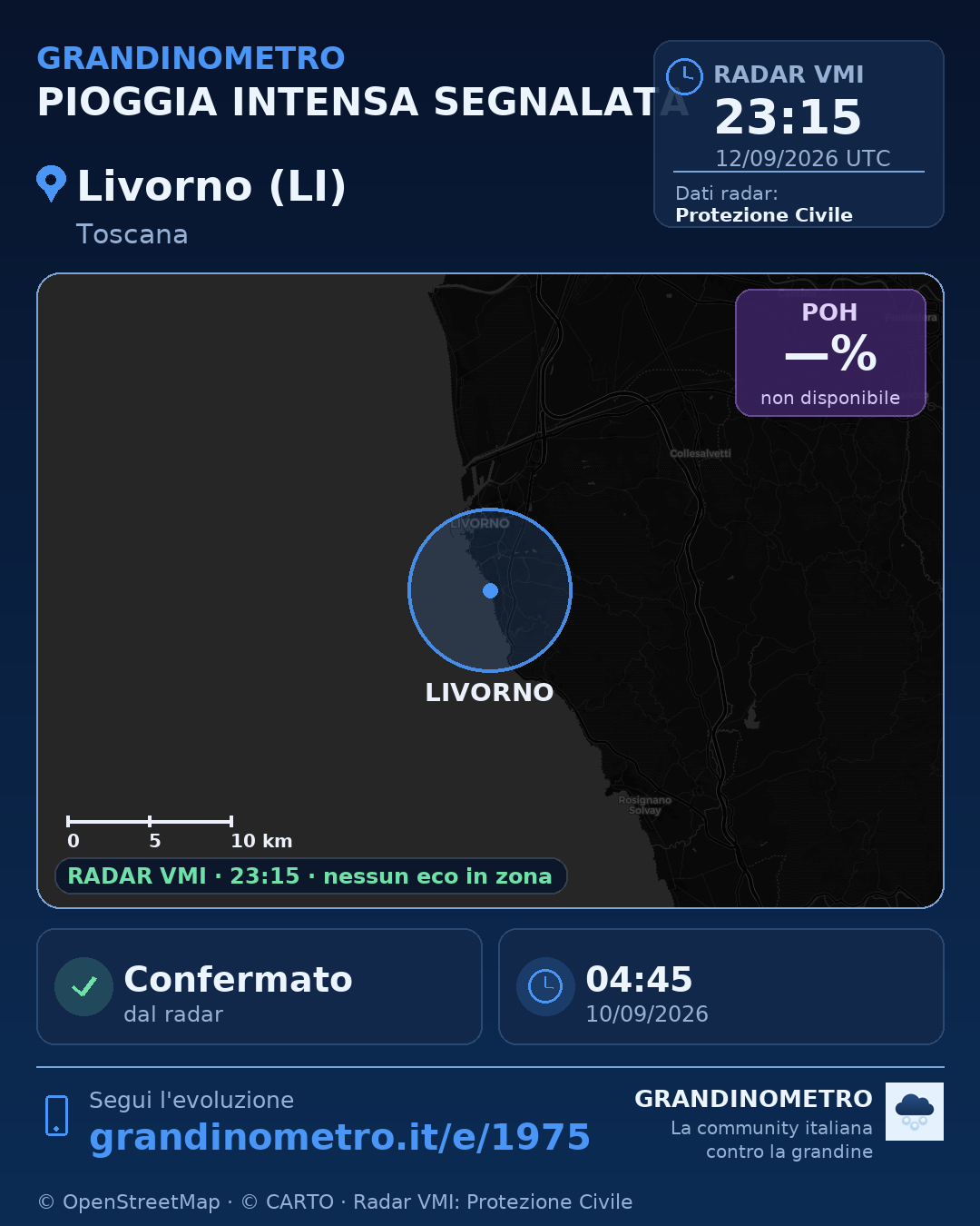 Mappa dell'evento: pioggia intensa a Livorno (LI)