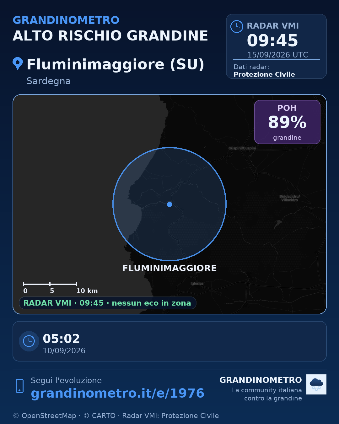 Mappa dell'evento: grandine a Fluminimaggiore (SU)