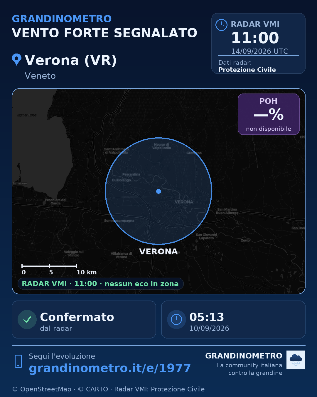 Mappa dell'evento: vento forte a Verona (VR)
