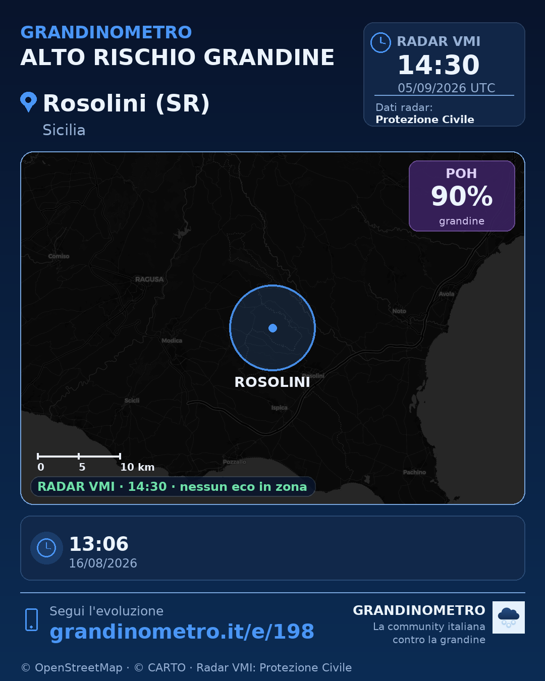 Mappa dell'evento: grandine a Rosolini (SR)