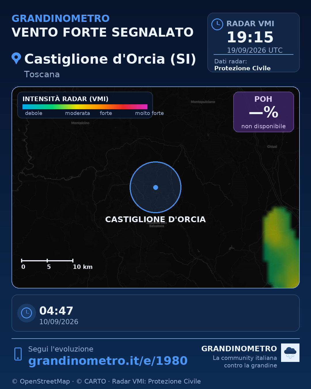 Mappa dell'evento: vento forte a Castiglione d'Orcia (SI)