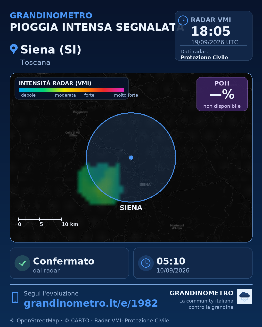 Mappa dell'evento: pioggia intensa a Siena (SI)