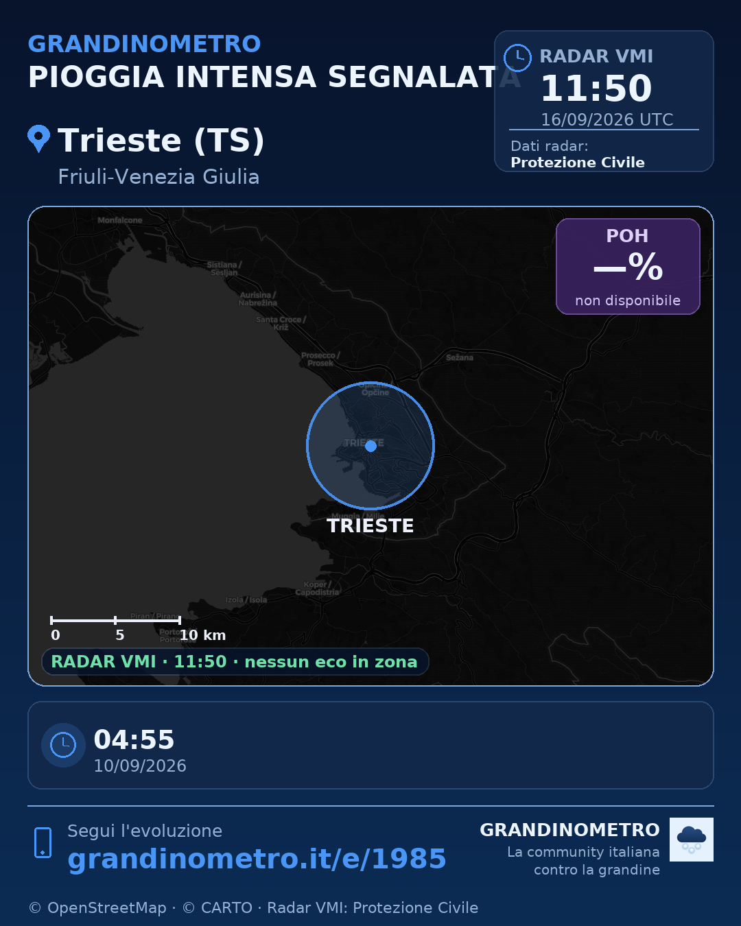 Mappa dell'evento: pioggia intensa a Trieste (TS)