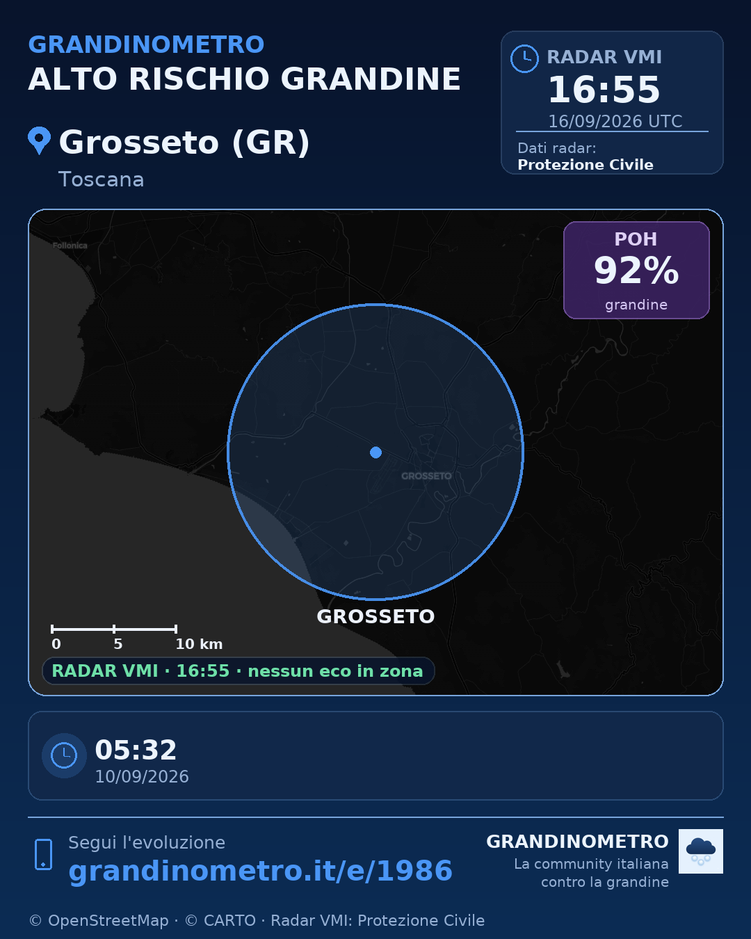 Mappa dell'evento: grandine a Grosseto (GR)