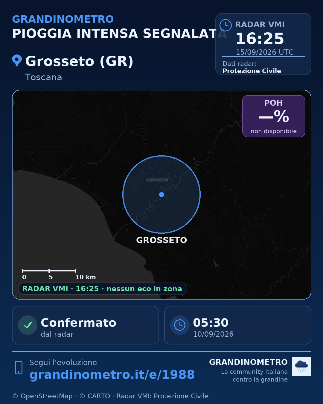 Mappa dell'evento: pioggia intensa a Grosseto (GR)