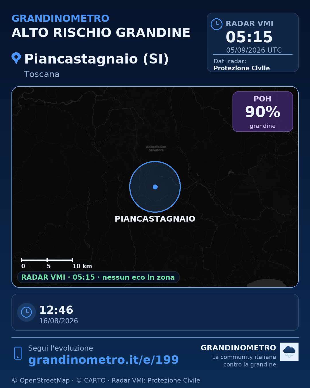 Mappa dell'evento: grandine a Piancastagnaio (SI)
