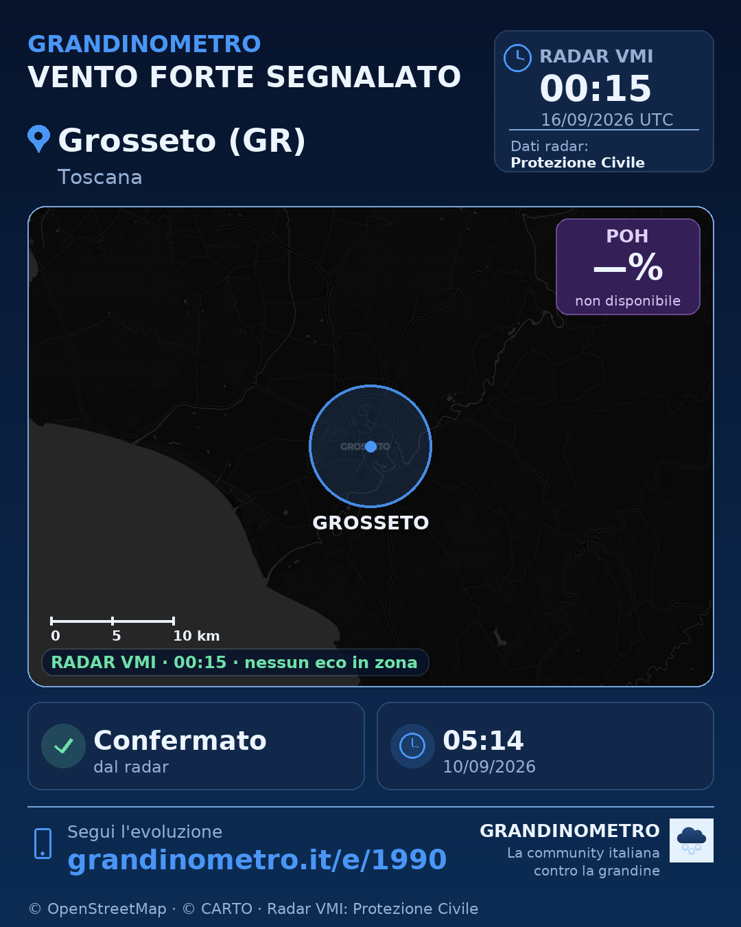 Mappa dell'evento: vento forte a Grosseto (GR)