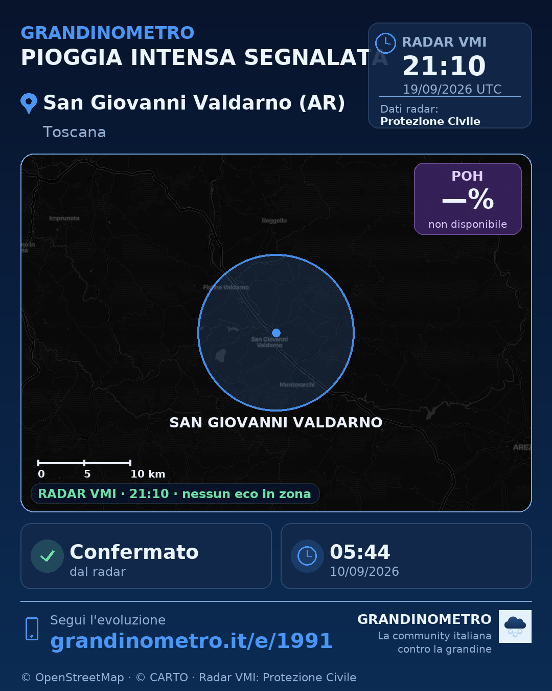 Mappa dell'evento: pioggia intensa a San Giovanni Valdarno (AR)