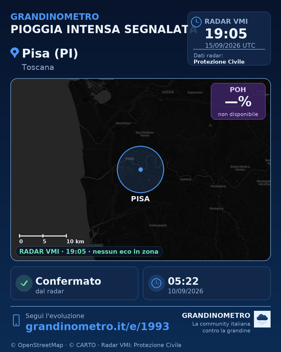 Mappa dell'evento: pioggia intensa a Pisa (PI)