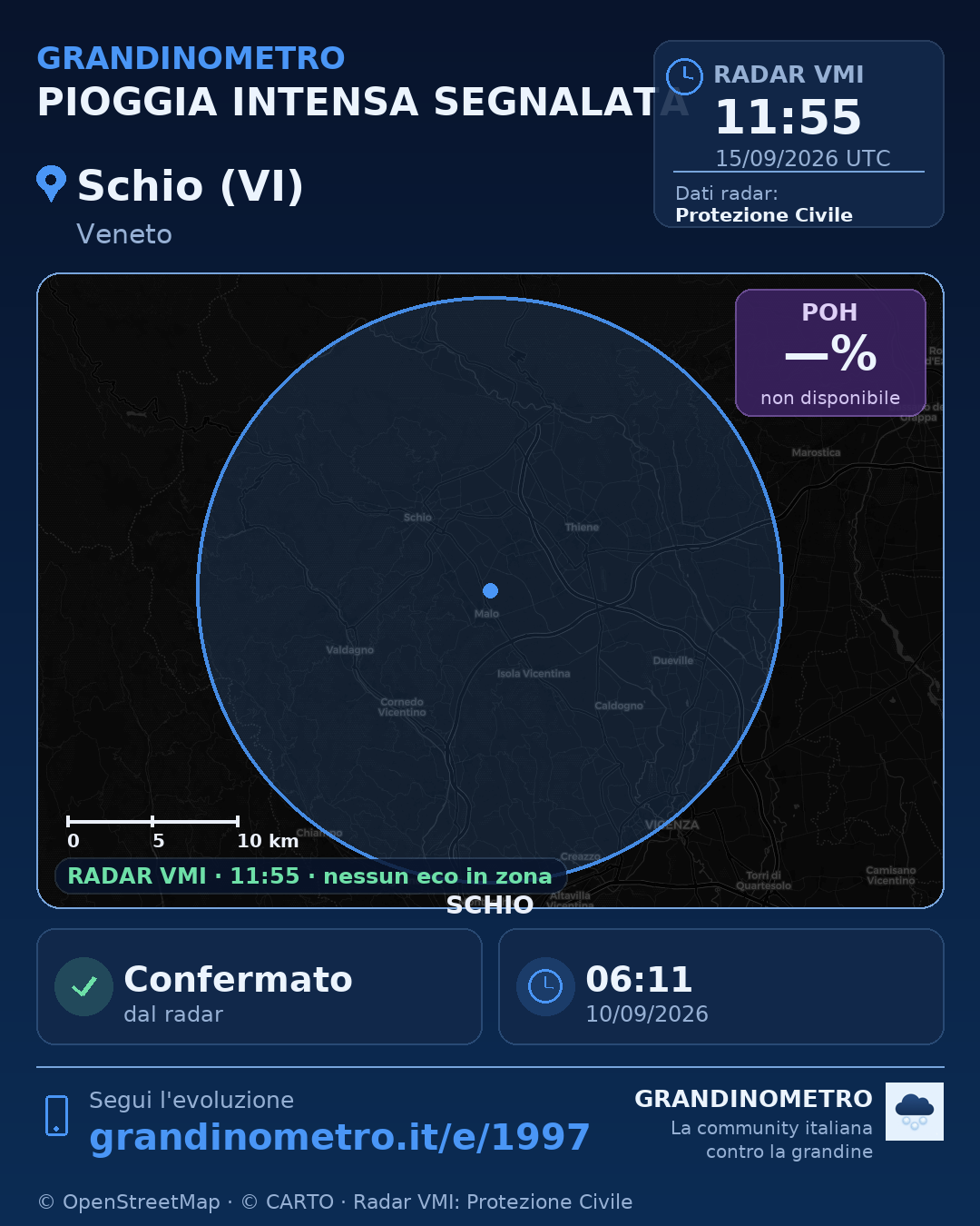 Mappa dell'evento: pioggia intensa a Schio (VI)