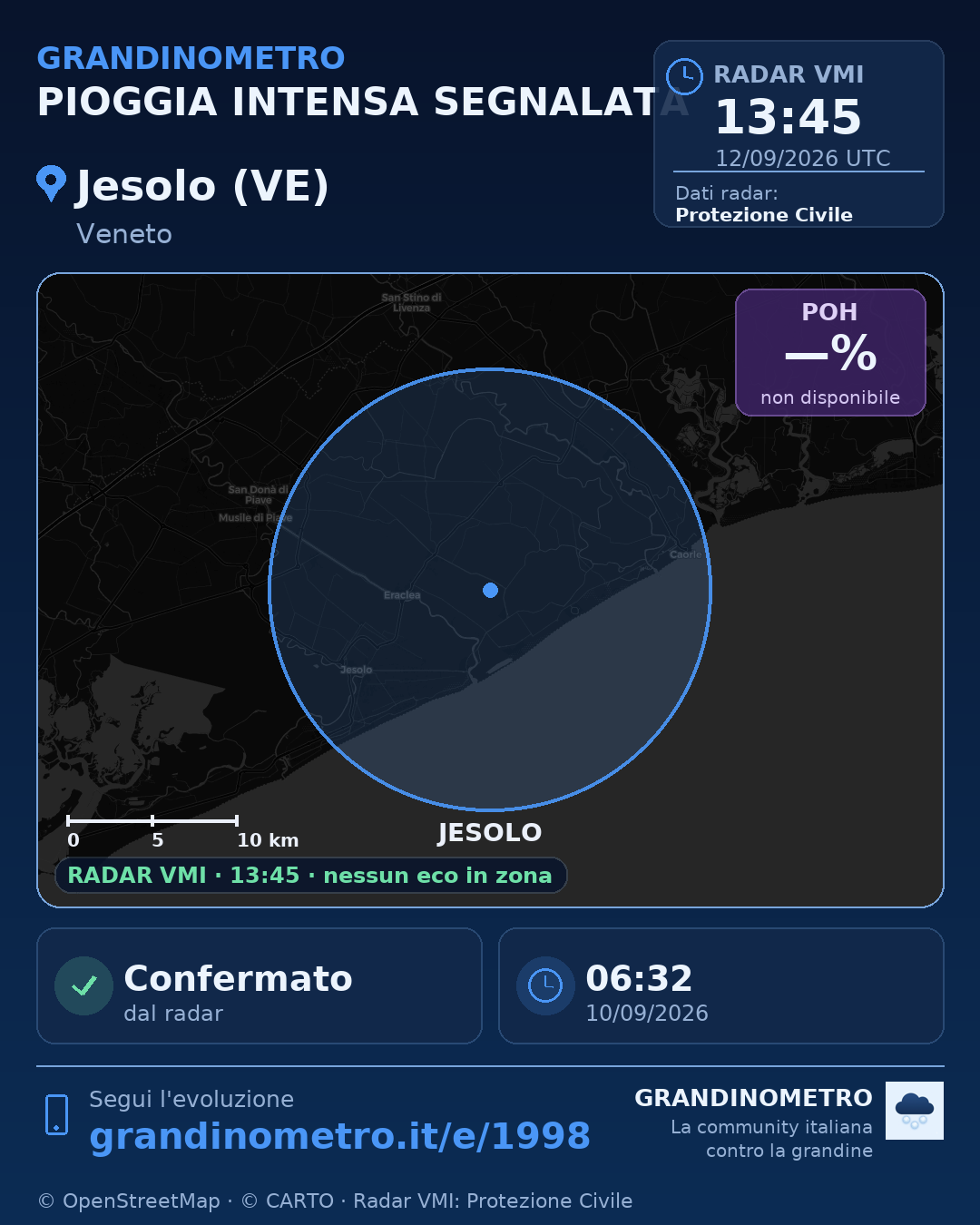Mappa dell'evento: pioggia intensa a Jesolo (VE)