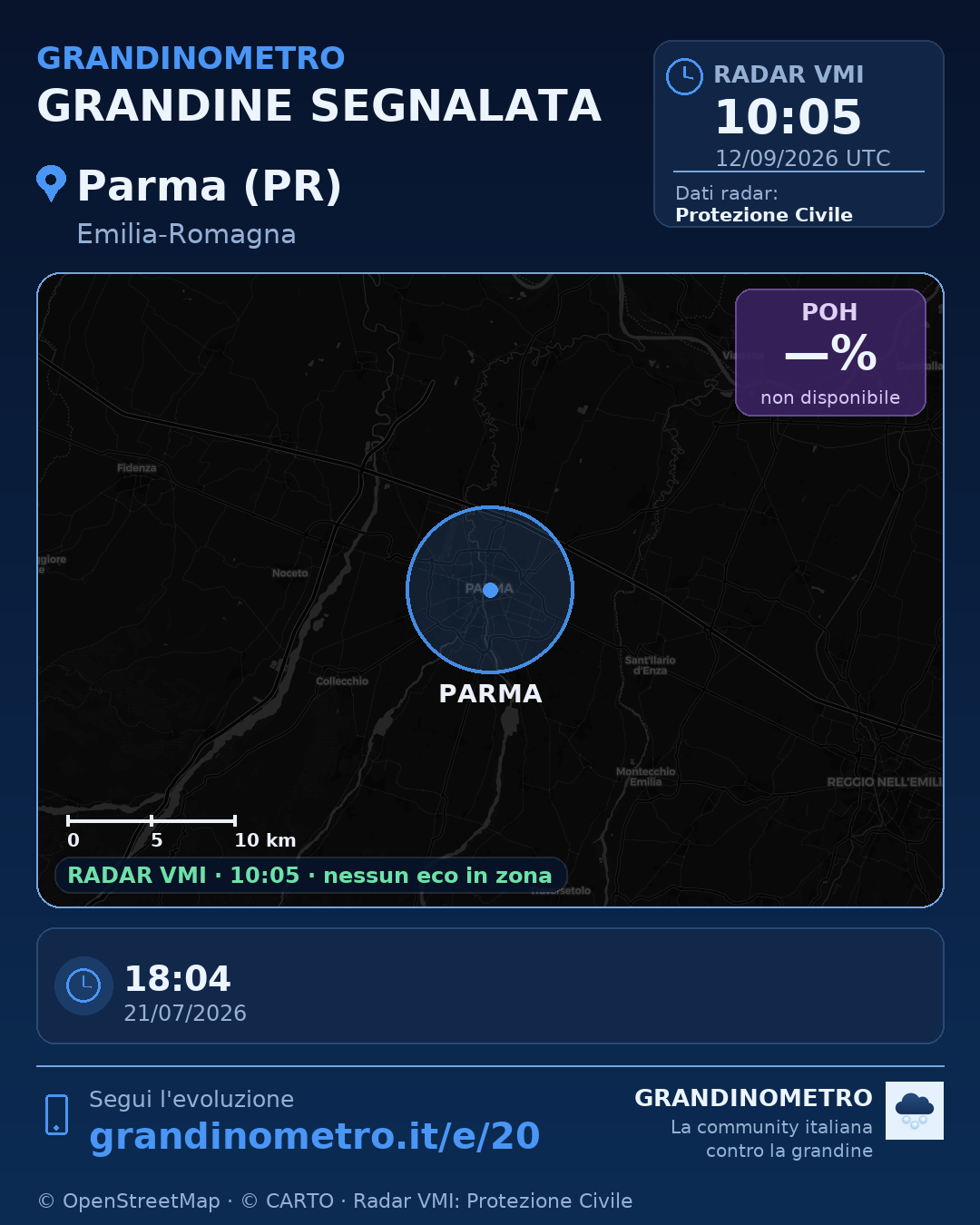 Mappa dell'evento: grandine a Parma (PR)