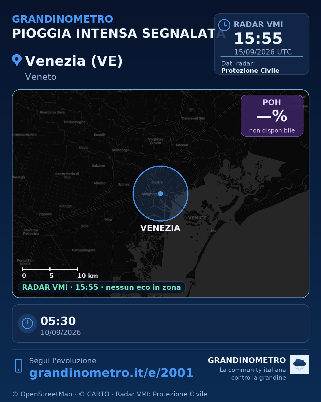 Mappa dell'evento: pioggia intensa a Venezia (VE)
