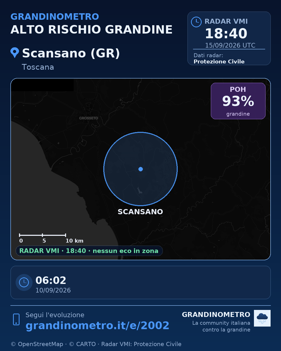 Mappa dell'evento: grandine a Scansano (GR)