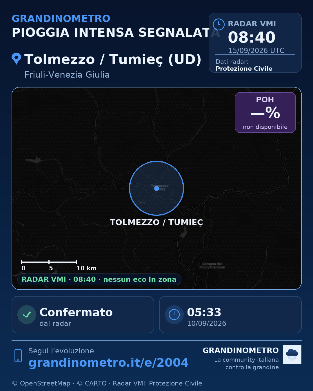 Mappa dell'evento: pioggia intensa a Tolmezzo / Tumieç (UD)