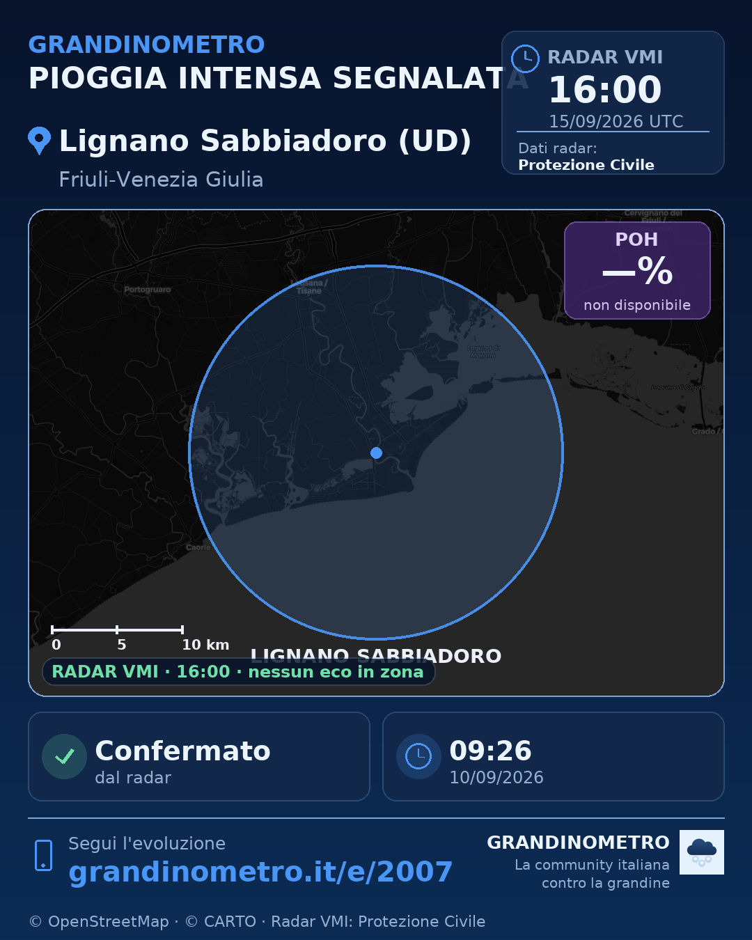 Mappa dell'evento: pioggia intensa a Lignano Sabbiadoro (UD)