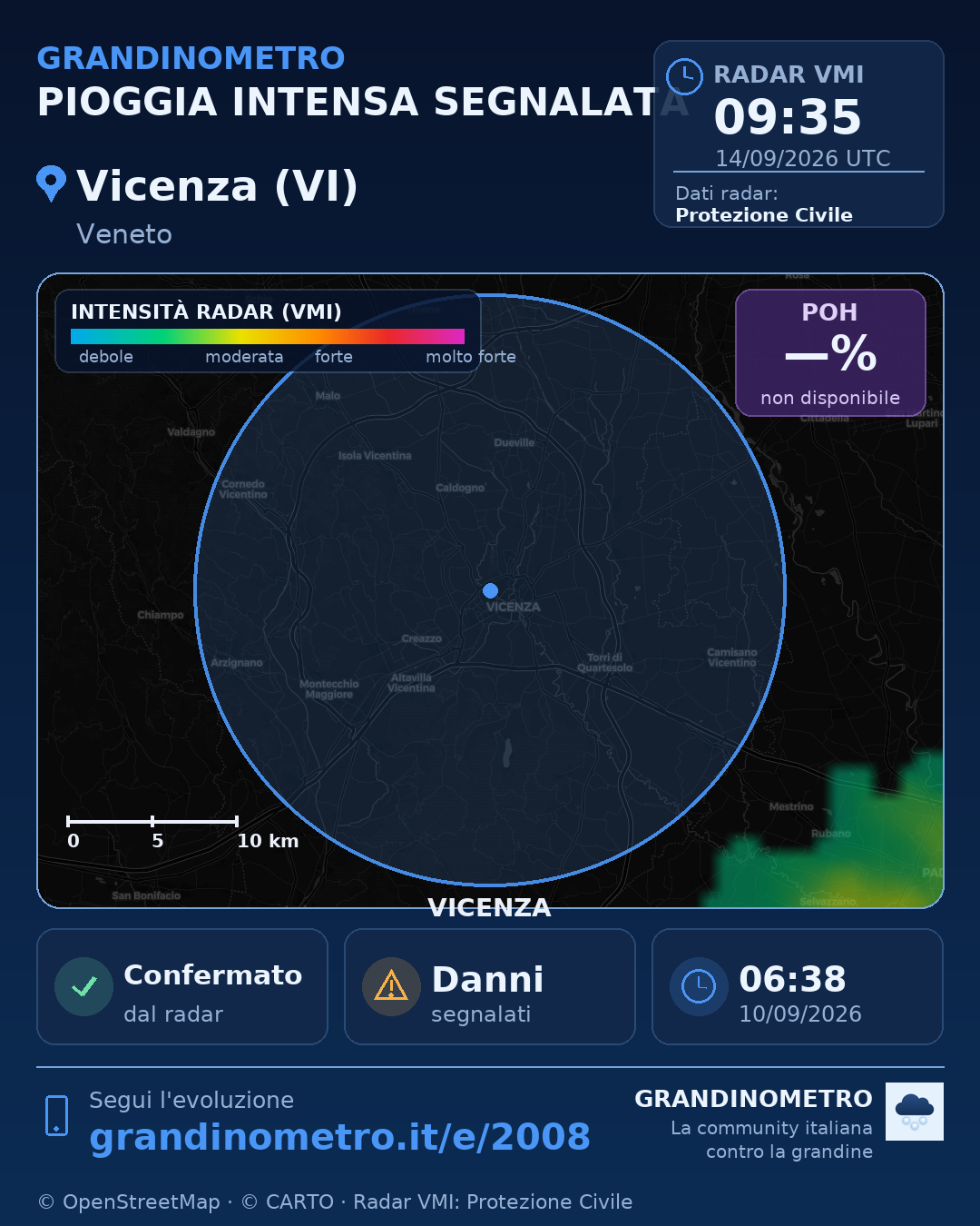 Mappa dell'evento: pioggia intensa a Vicenza (VI)