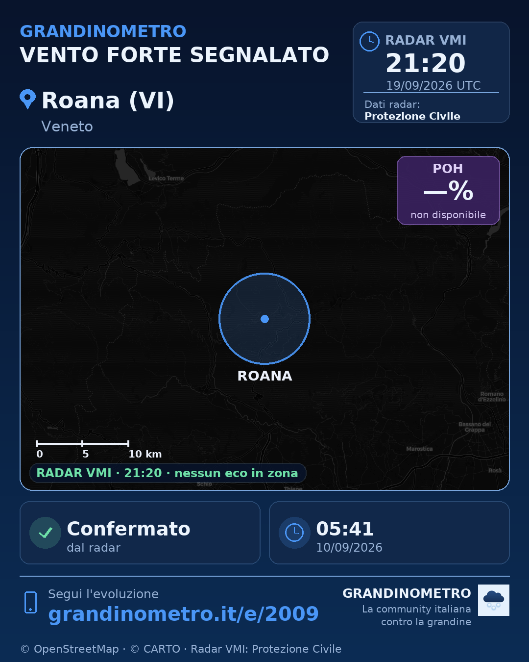 Mappa dell'evento: vento forte a Roana (VI)