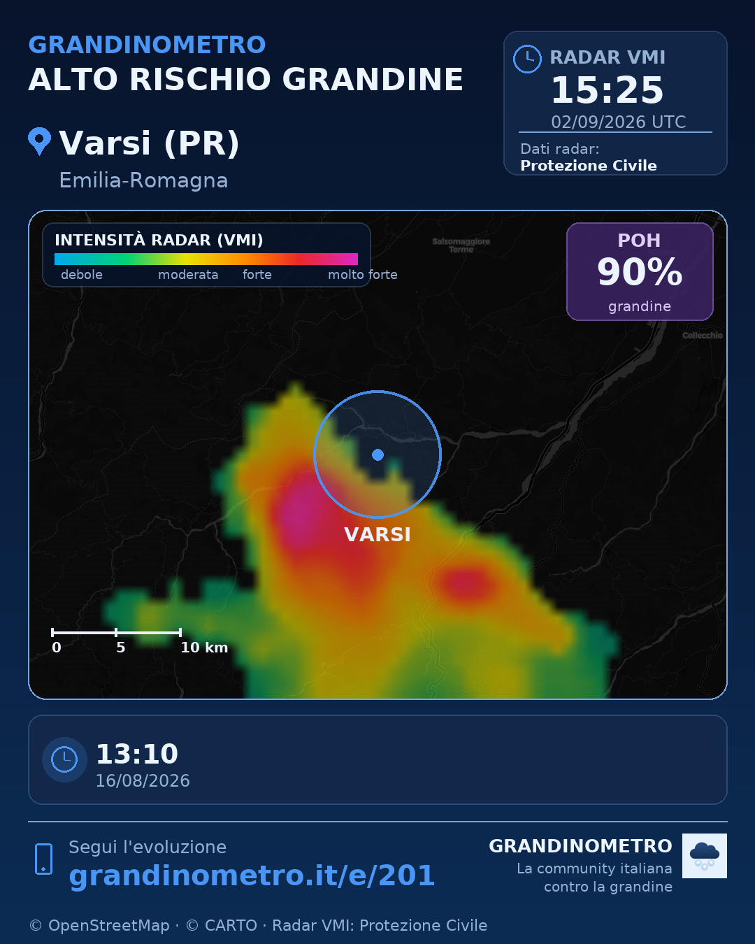 Mappa dell'evento: grandine a Varsi (PR)