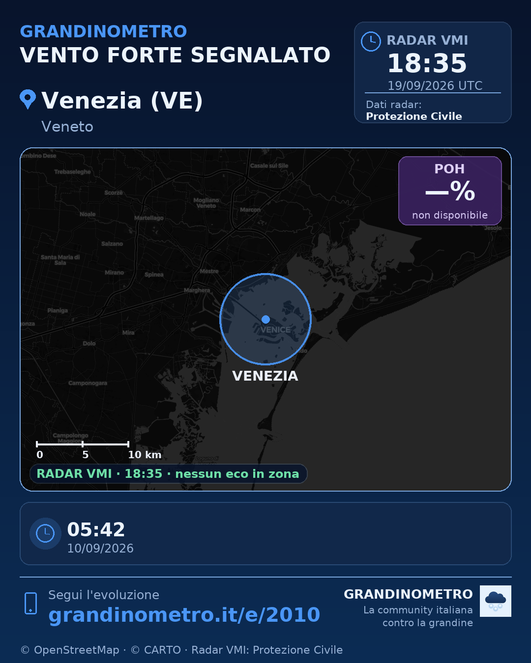 Mappa dell'evento: vento forte a Venezia (VE)