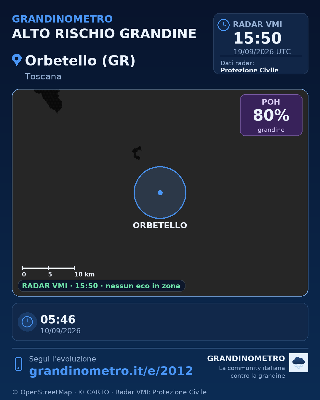 Mappa dell'evento: grandine a Orbetello (GR)