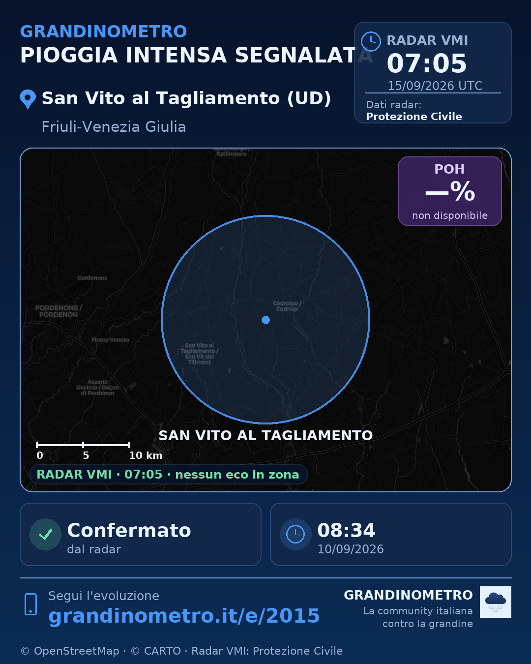 Mappa dell'evento: pioggia intensa a San Vito al Tagliamento (UD)