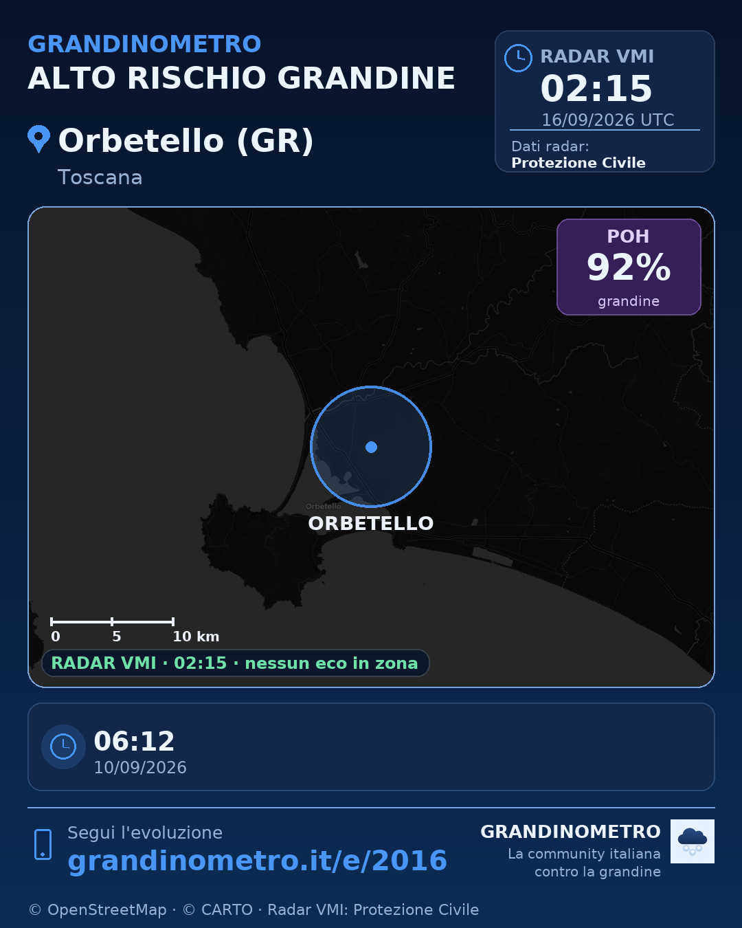 Mappa dell'evento: grandine a Orbetello (GR)