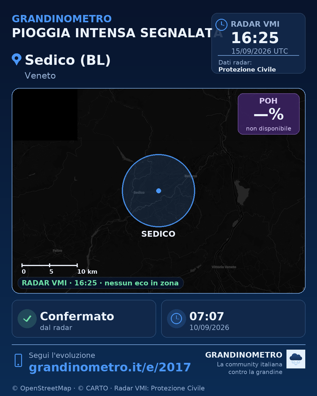 Mappa dell'evento: pioggia intensa a Sedico (BL)
