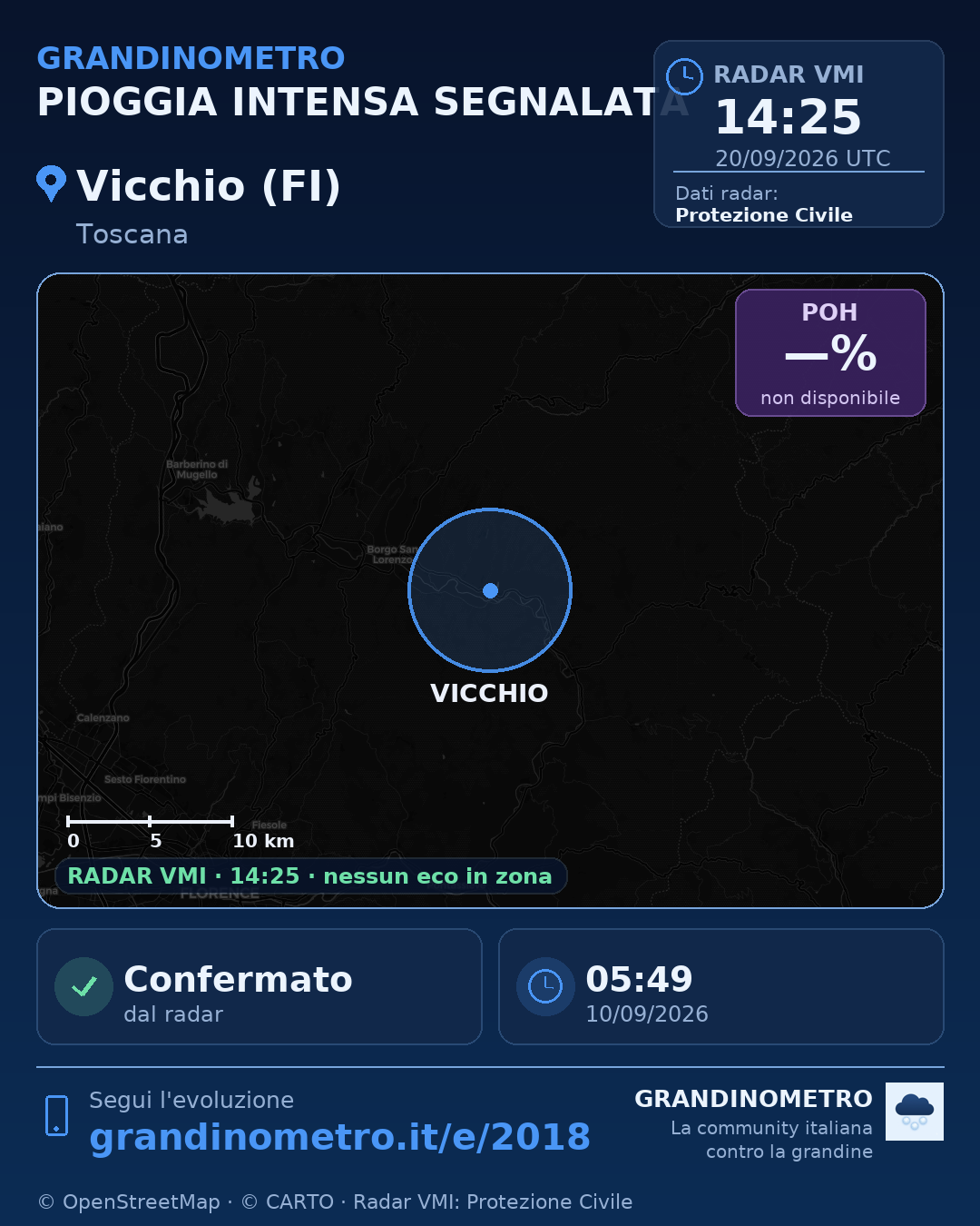 Mappa dell'evento: pioggia intensa a Vicchio (FI)