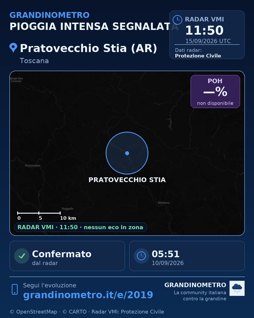 Mappa dell'evento: pioggia intensa a Pratovecchio Stia (AR)
