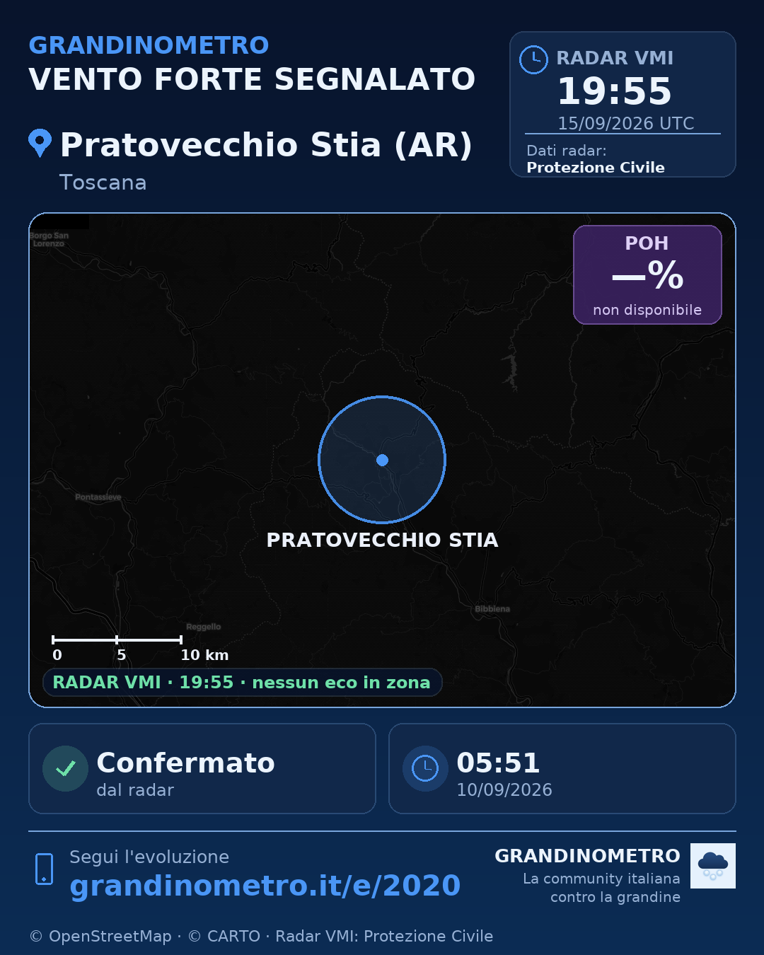 Mappa dell'evento: vento forte a Pratovecchio Stia (AR)