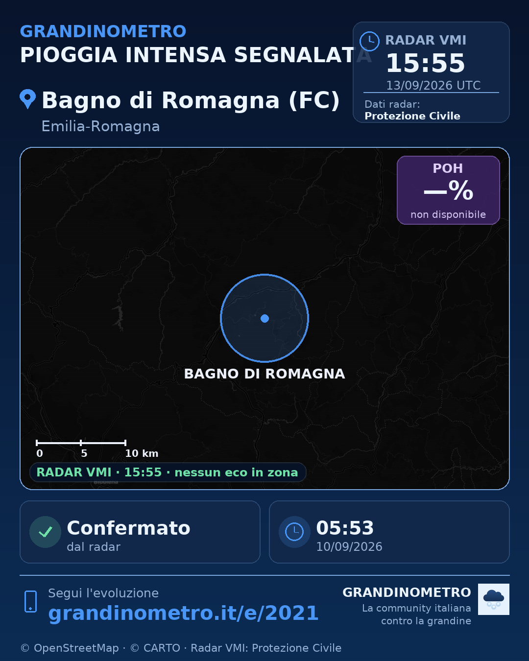 Mappa dell'evento: pioggia intensa a Bagno di Romagna (FC)