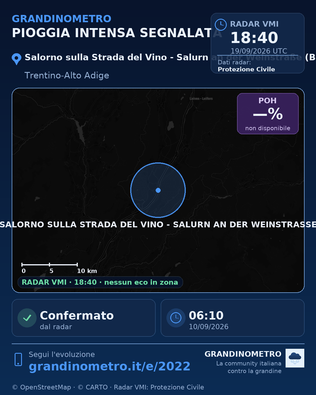 Mappa dell'evento: pioggia intensa a Salorno sulla Strada del Vino - Salurn an der Weinstraße (BZ)