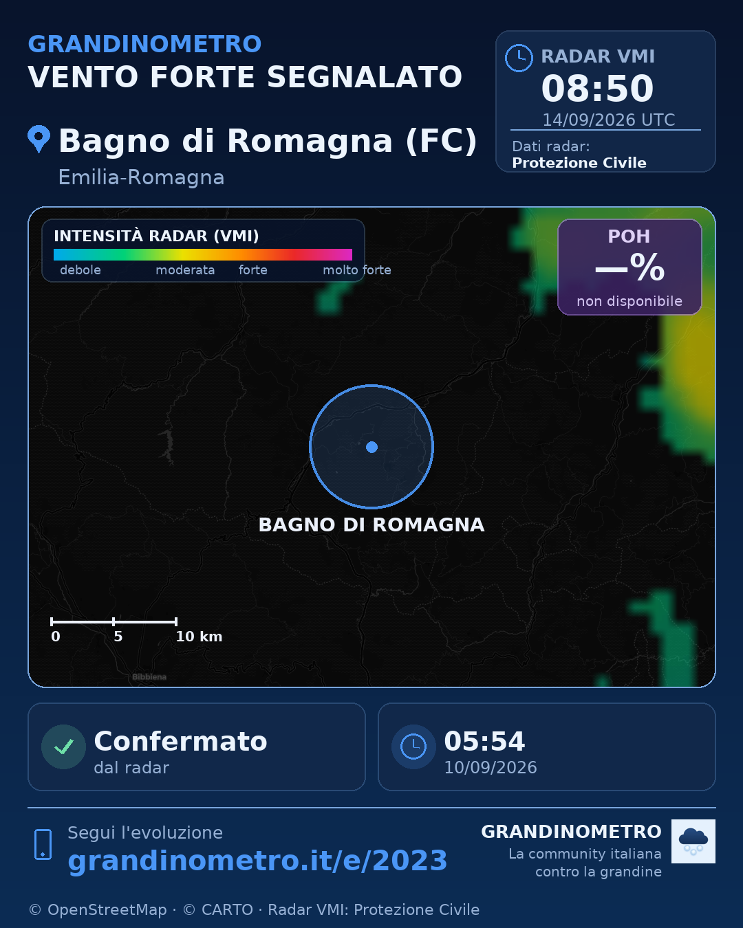 Mappa dell'evento: vento forte a Bagno di Romagna (FC)