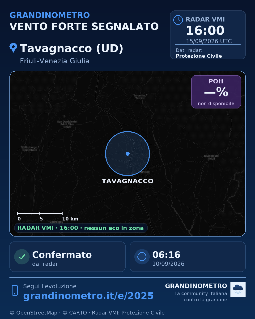 Mappa dell'evento: vento forte a Tavagnacco (UD)