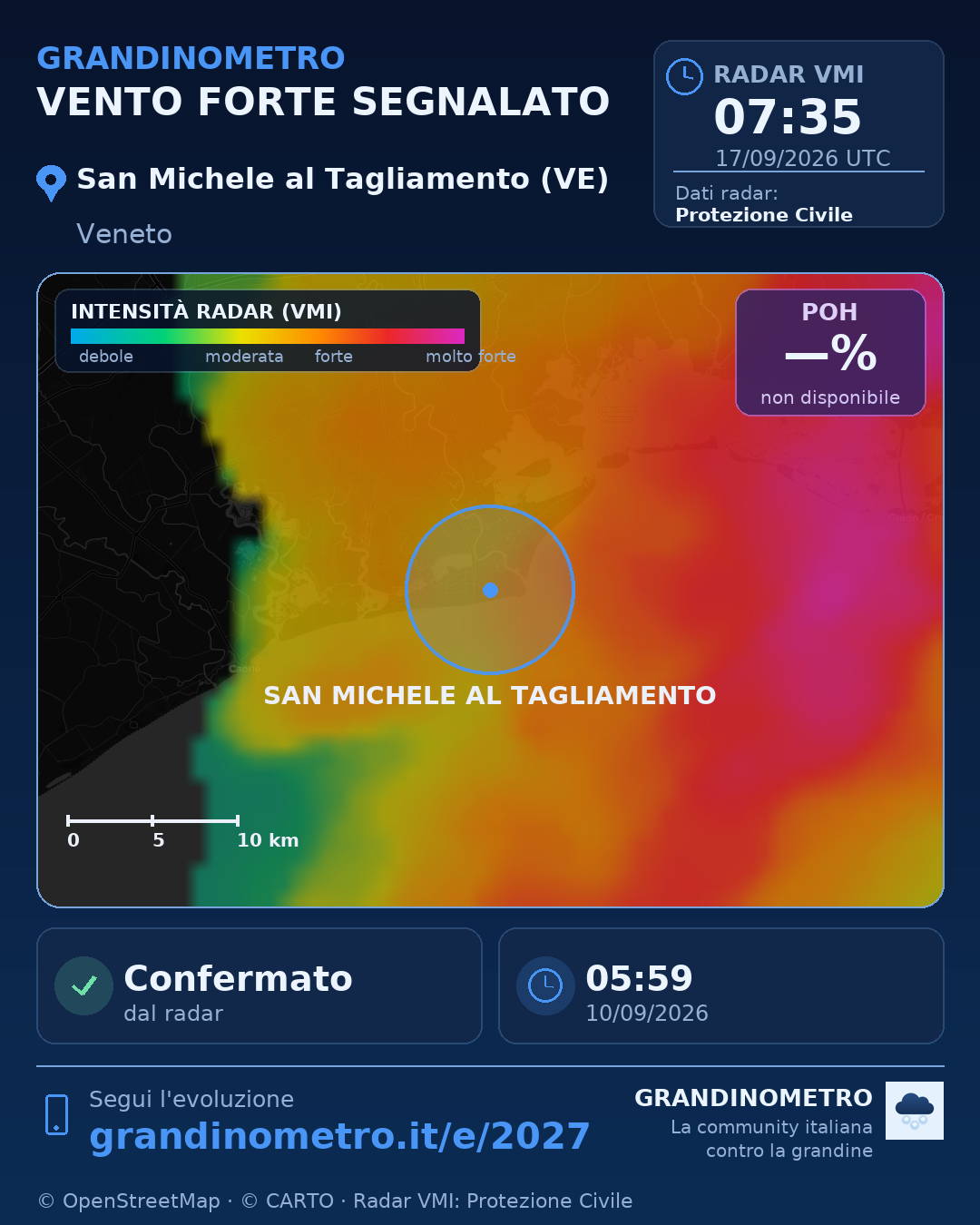 Mappa dell'evento: vento forte a San Michele al Tagliamento (VE)