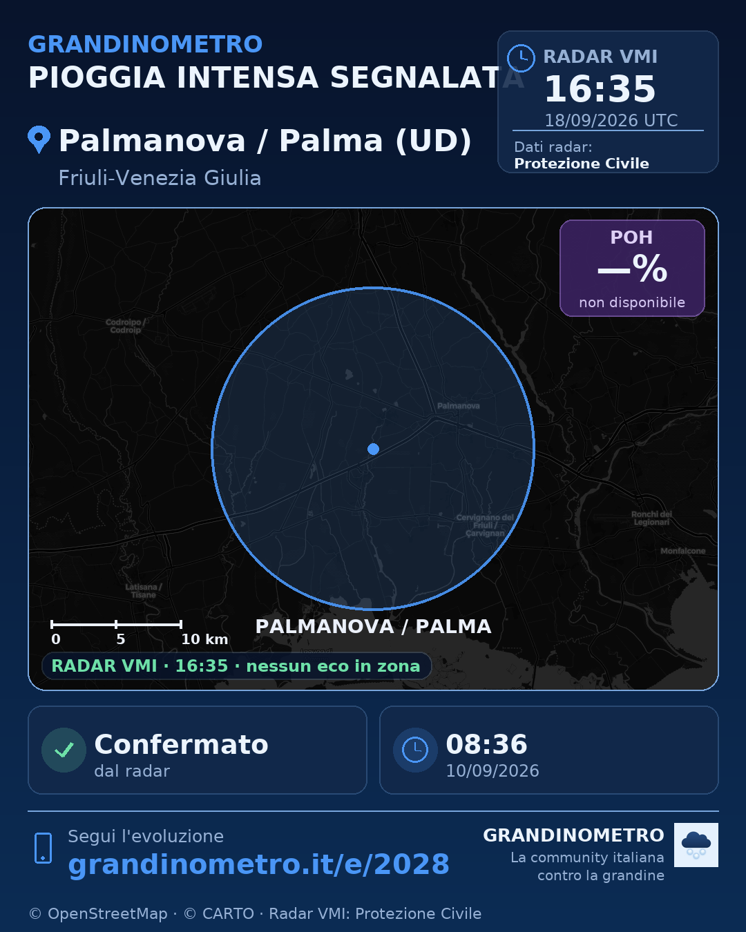 Mappa dell'evento: pioggia intensa a Palmanova / Palma (UD)