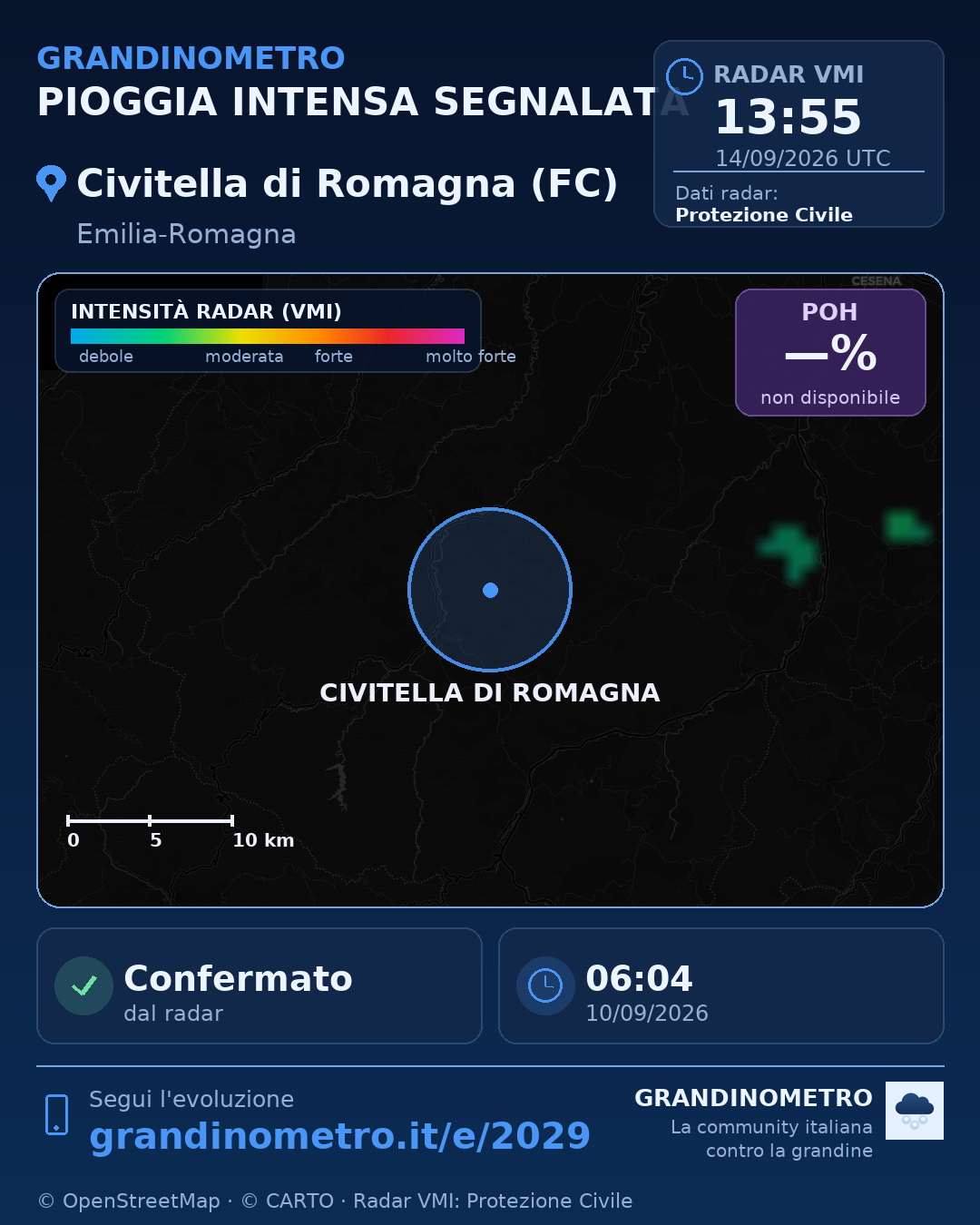 Mappa dell'evento: pioggia intensa a Civitella di Romagna (FC)