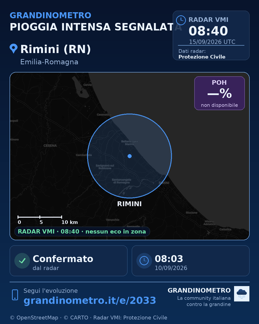 Mappa dell'evento: pioggia intensa a Rimini (RN)