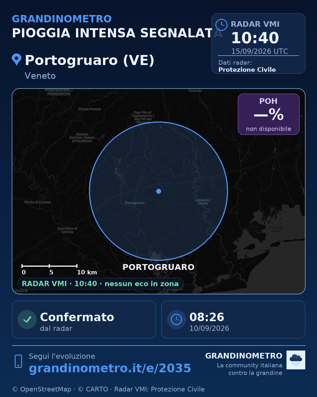 Mappa dell'evento: pioggia intensa a Portogruaro (VE)