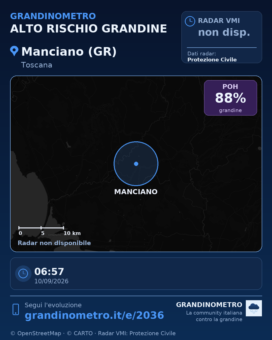 Mappa dell'evento: grandine a Manciano (GR)