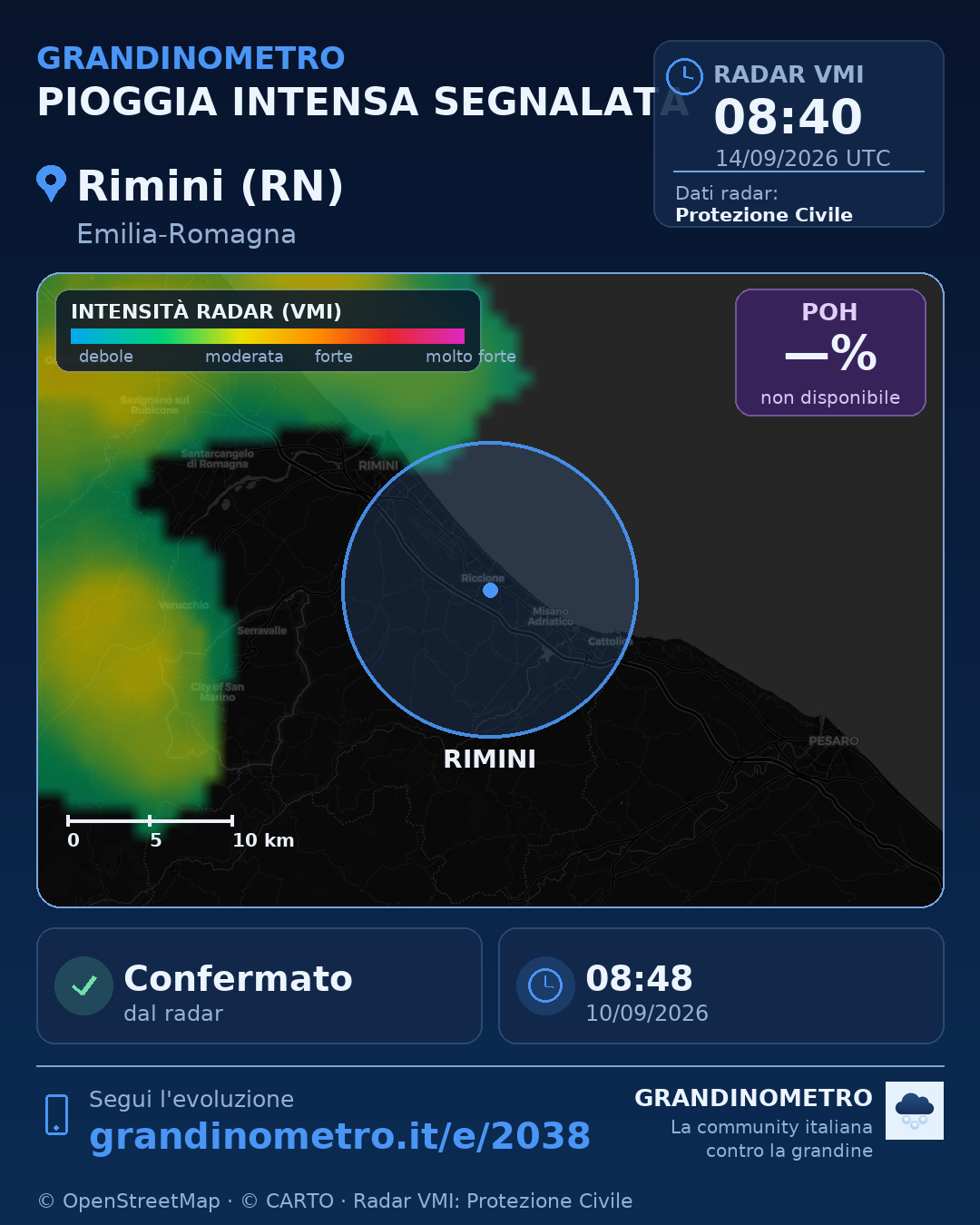 Mappa dell'evento: pioggia intensa a Rimini (RN)